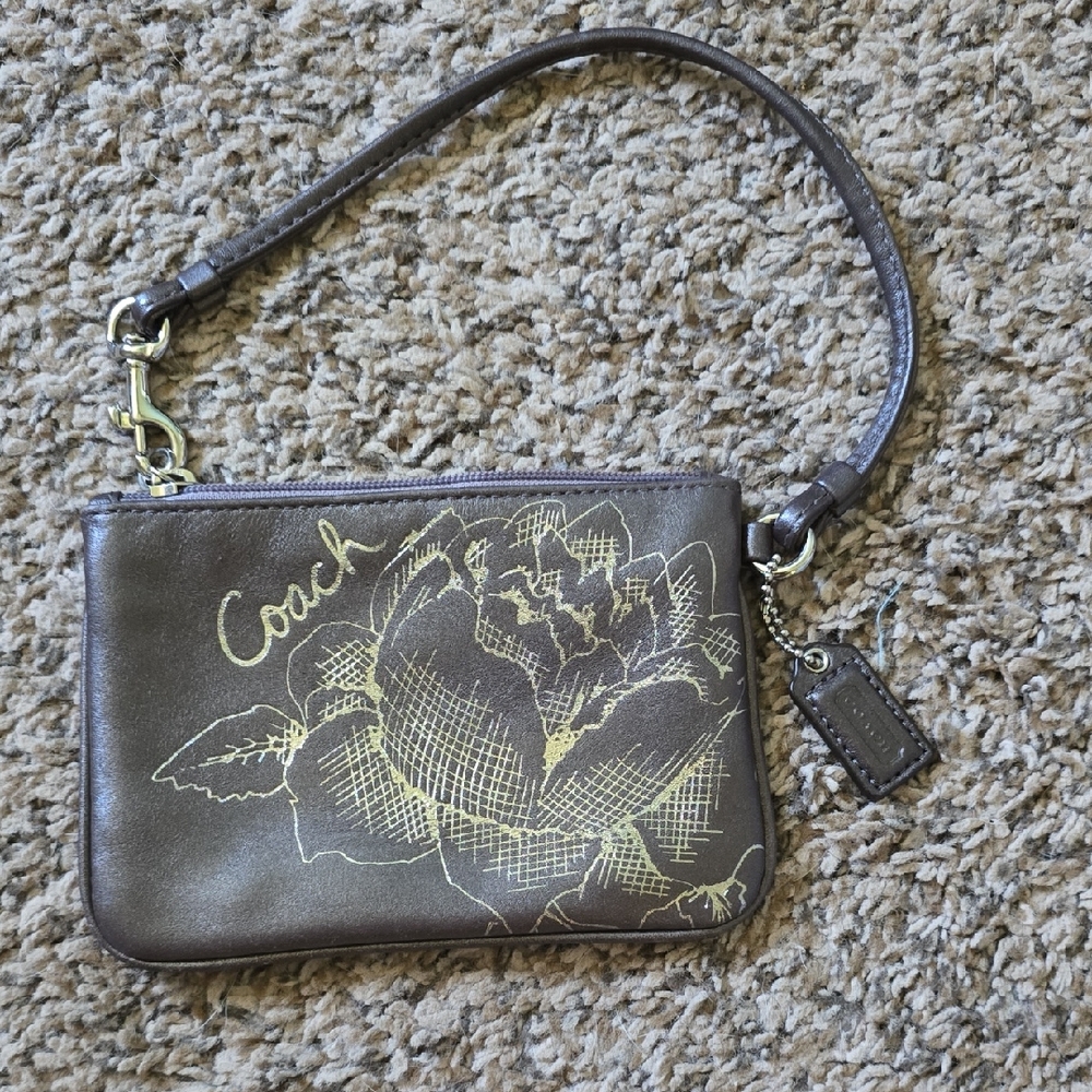 Coach Pewter Rose Clutch Wristlet